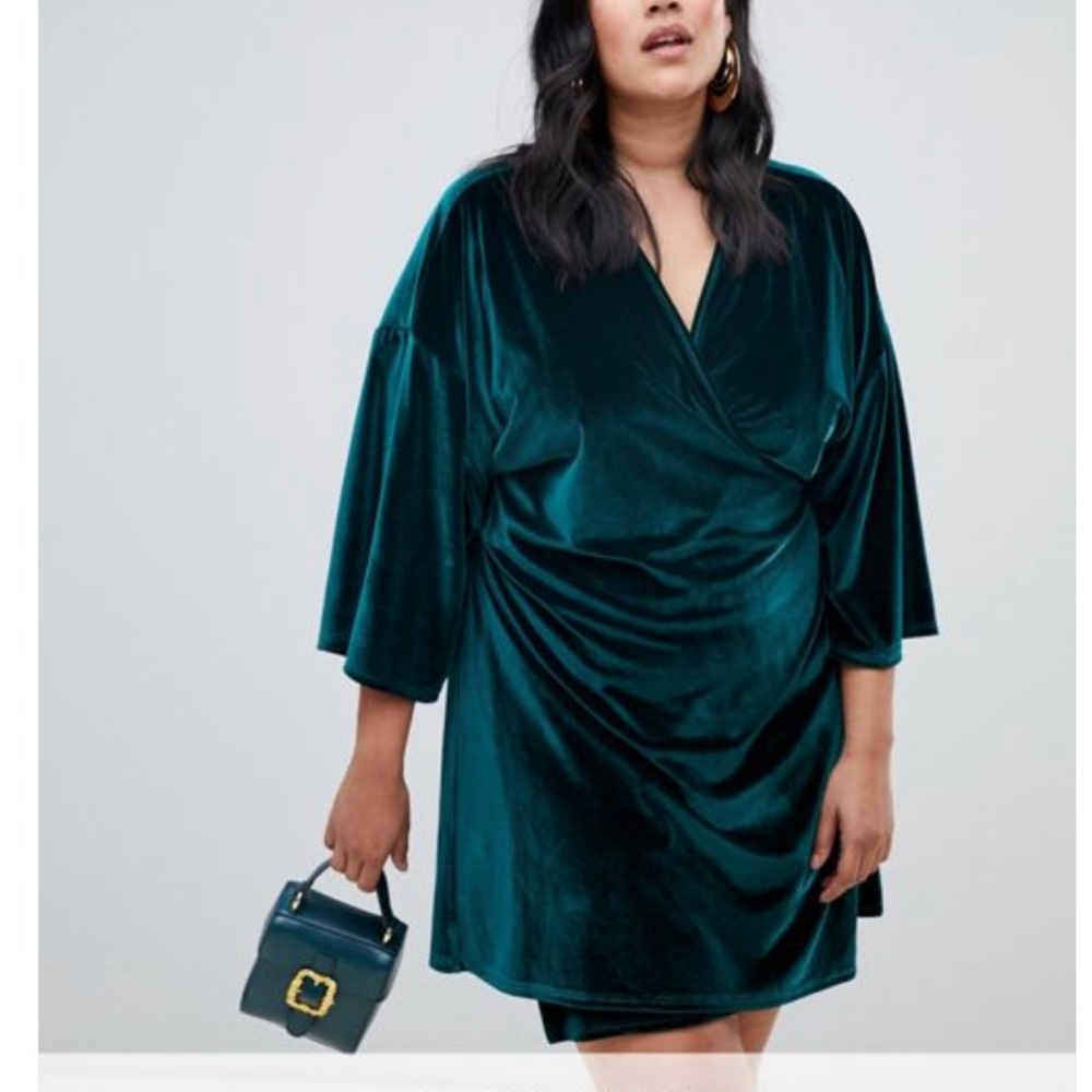 Boohoo Emerald green wrap mini dress
